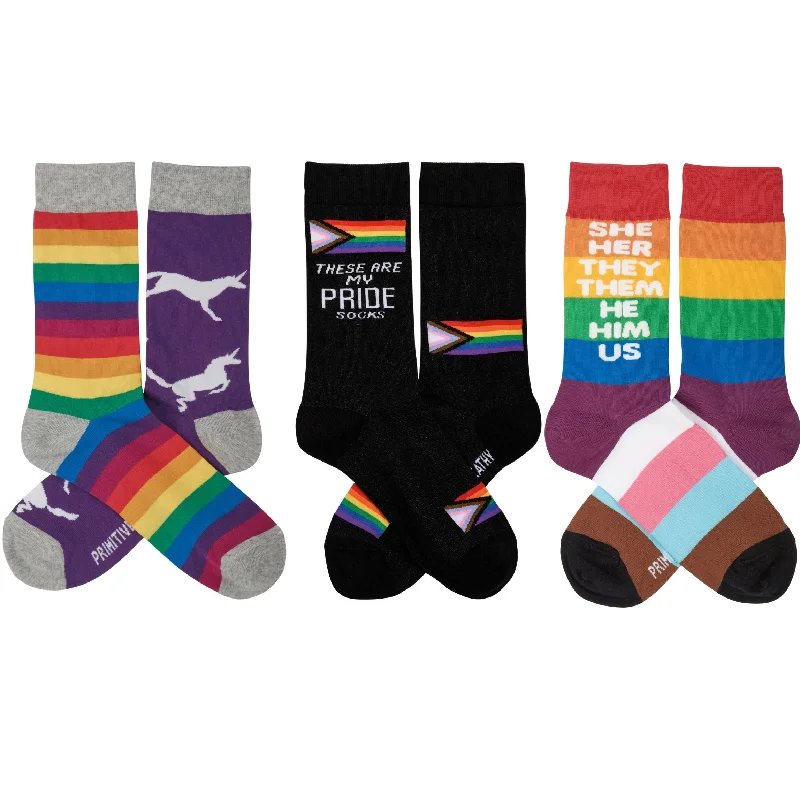 Casual thick socks-3 Pack Pride Socks | LGBTQIA Rainbow Unicorn Pronouns Socks