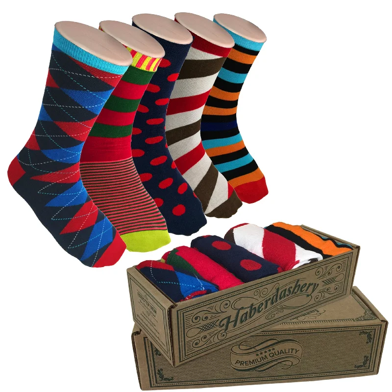 Grip barre socks-5 Pair Mens Funky Fun Colorful Socks-Hipster Power Socks-Premium Cotton Socks