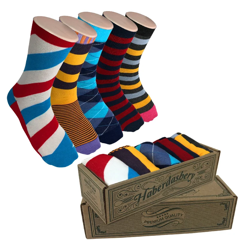 Performance trail socks-5 Pair Mens Funky Fun Colorful Socks-Hipster Power Socks-Premium Cotton Socks