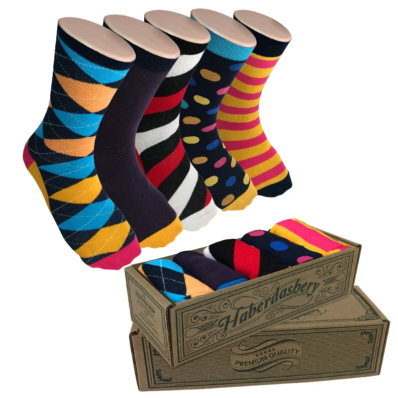 Cushioned yoga socks-5 Pair Mens Funky Fun Colorful Socks-Hipster Power Socks-Premium Cotton Socks