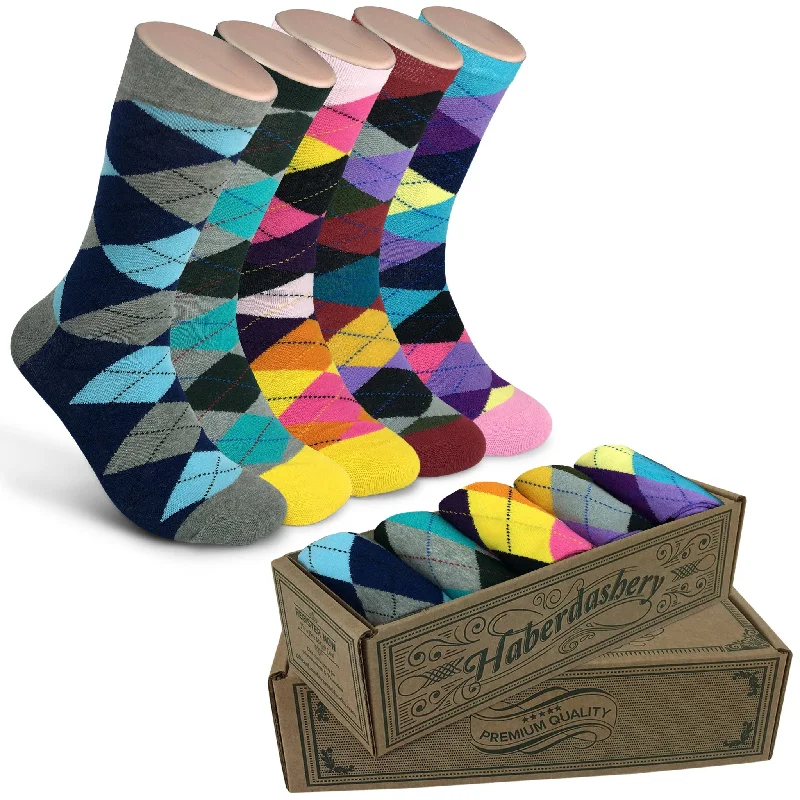 Patterned knit socks-5 Pair Mens Funky Fun Colorful Cotton Socks-Hipster Power Socks-Theme Socks