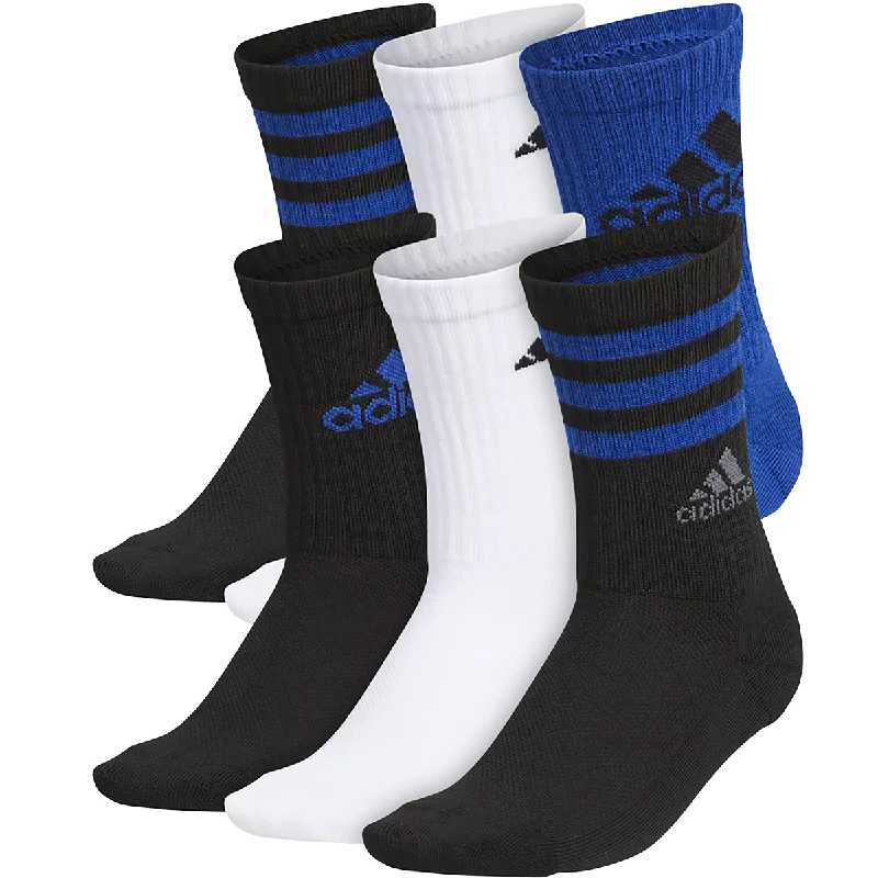 Bold striped socks-Youth Adidas Cushion Mixed 6-Pack Crew