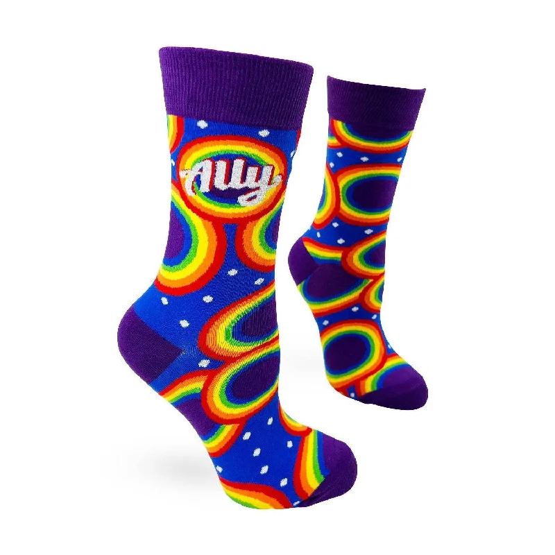 Warm running crew-Ally Women's Novelty Crew Socks in Purple and Rainbow Design | LGBT Community Supporters