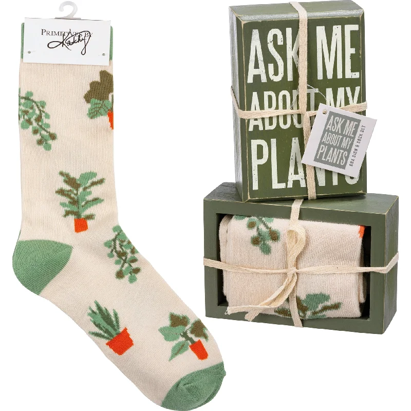 Casual fuzzy socks-Ask Me About My Plants Box Sign And Sock Set | Plant Lovers Giftable Set | Gift for Her