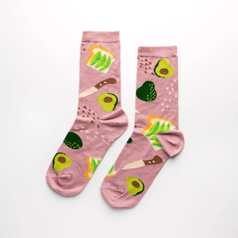 Bright wool socks-Avocado Toast Crew Socks - Small