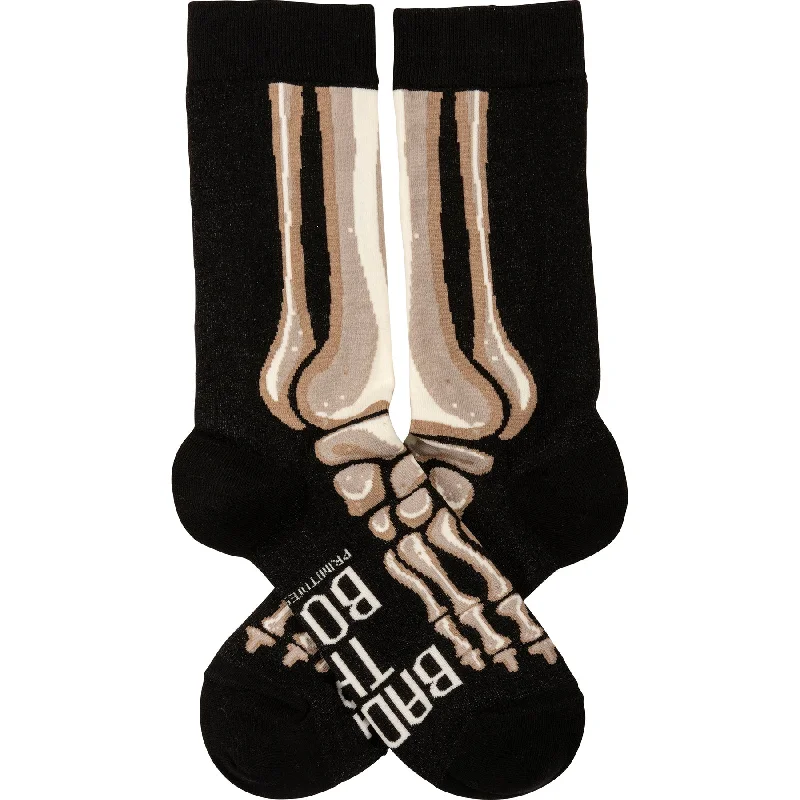 Handmade cozy crew-Bad To The Bone Socks in Skeleton Leg Designs  | Fun Halloween Themed Novelty Socks