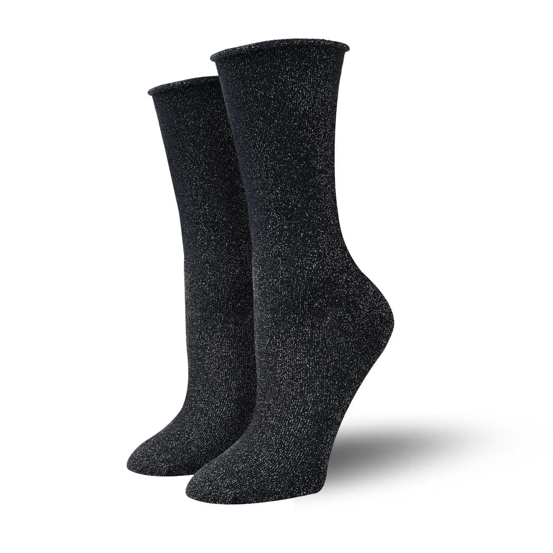 Premium athletic socks-Bambukas Womens Silver Stardust Sparkly Roll-Top Socks