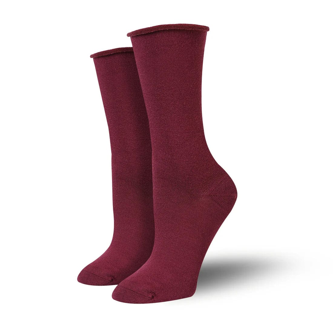 Grip thermal socks-Bambukas Womens Maroon Swoon Roll-Top Socks