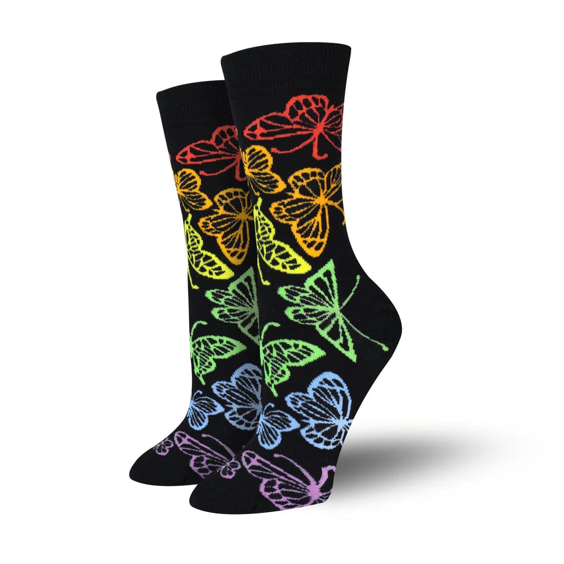 Formal cotton socks-Bambukas Womens Rainbow Butterflies Crew Socks