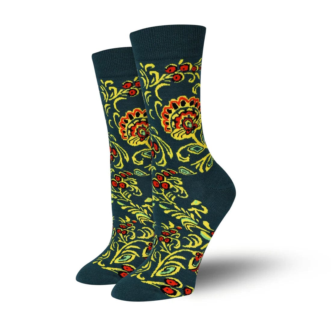 Bold floral socks-Bambukas Rustic Floral Pattern Womens Crew Socks