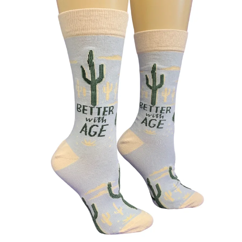 Cozy outdoor socks-Better With Age Socks | Cactus Plants Illustration