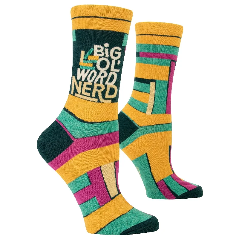 Thin gym socks-Big Ol' Word Nerd Women's Crew Novelty Socks | BlueQ at GetBullish