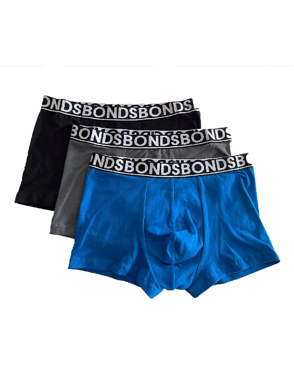 Cozy striped crew-Bonds Mens 3 Pack Trunks - Blue/Charcoal/Black