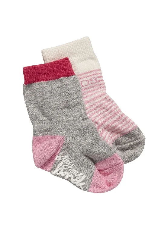 Cozy cable socks-Bonds Stay On Crew Socks 2 Pack - Pink/Grey/Crisp