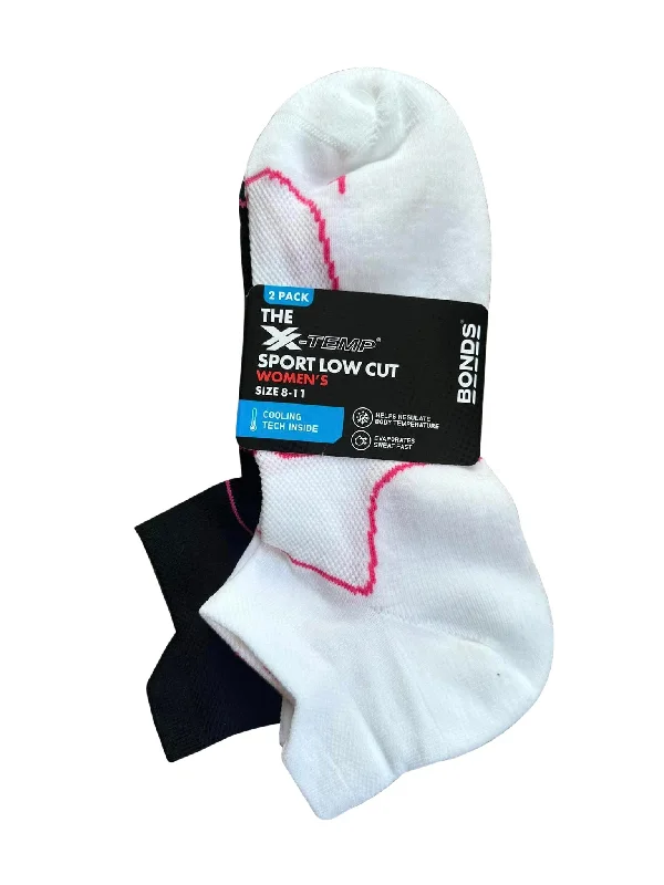 Durable hiking crew-Bonds Women's X-Temp Air Low Cut Socks 2 Pack - White/Pink/Black