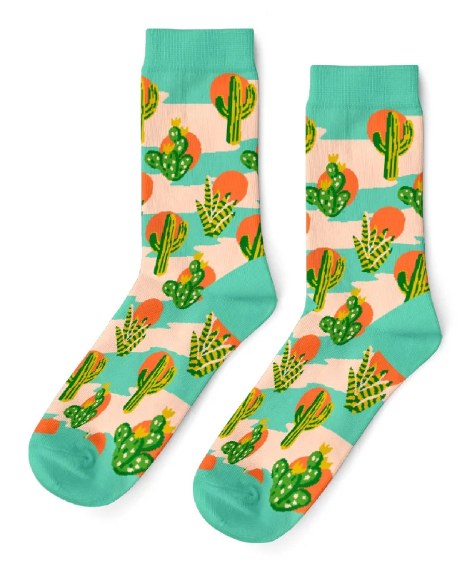 Bright floral socks-Cactus Sunset Crew Socks - Large