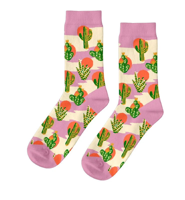 Soft merino socks-Cactus Sunset Crew Socks - Small