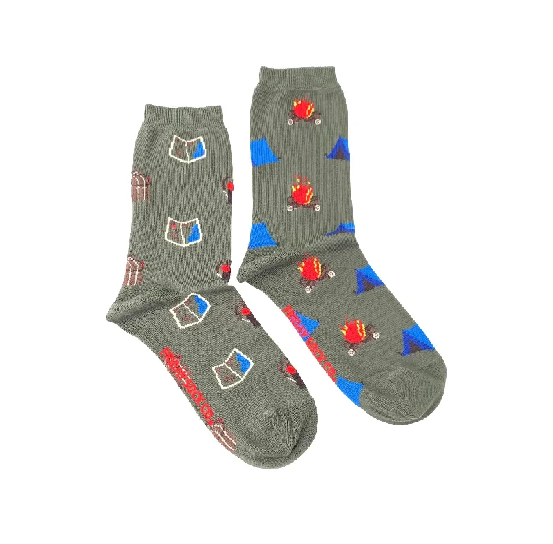 Quirky knit socks-Camping Mismatched Socks