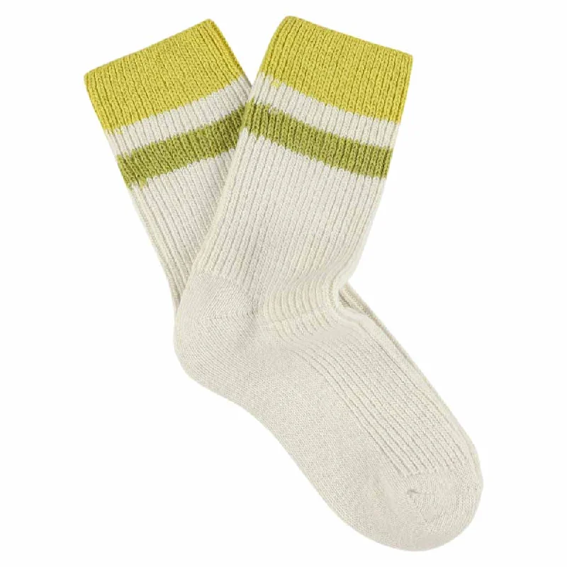 Cute puppy socks-Cashmere Stripes Socks Women - Ecru / Yellow / Green