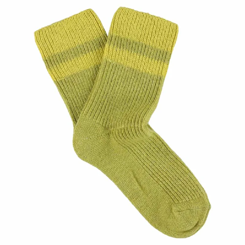 Athletic white socks-Cashmere Stripes Socks Women - Green Grey / Yellow