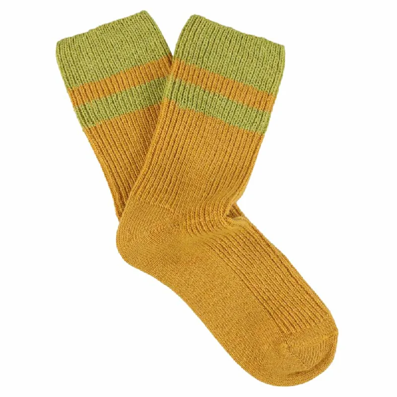 Cozy ribbed socks-Cashmere Stripes Socks Women - Mustard / Beige