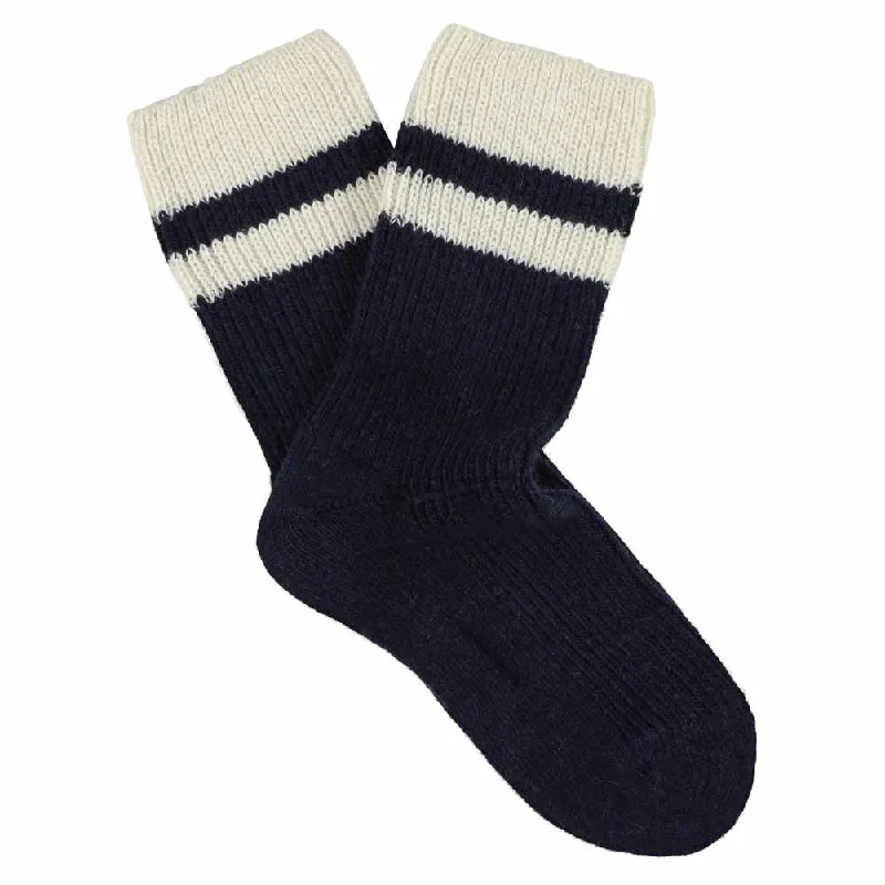 Quirky flamingo socks-Cashmere Stripes Socks Women - Navy / Ecru