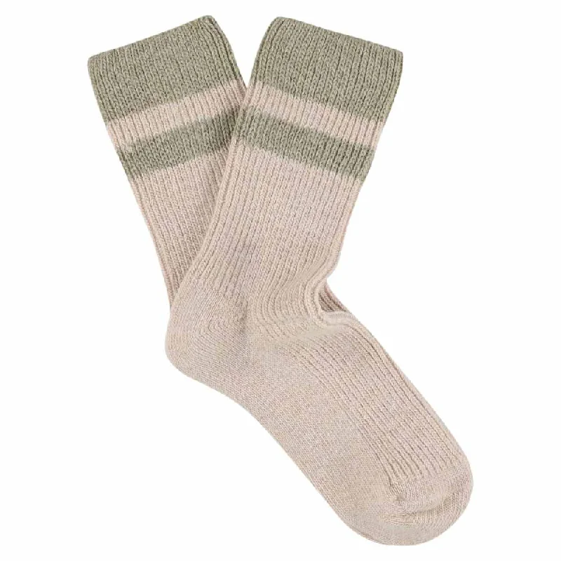 Warm camping socks-Cashmere Stripes Socks Women - Pink / Beige