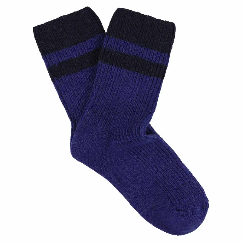 Colorful tie-dye socks-Cashmere Stripes Socks Women - Strong Blue / Navy