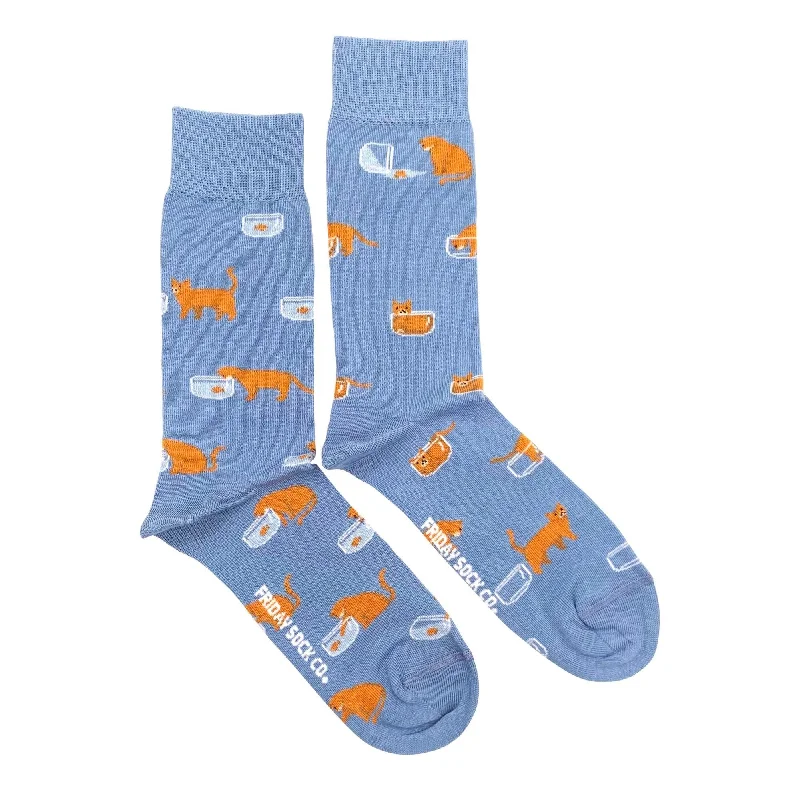 Cute cozy socks-Cat & Goldfish Mismatched Socks M