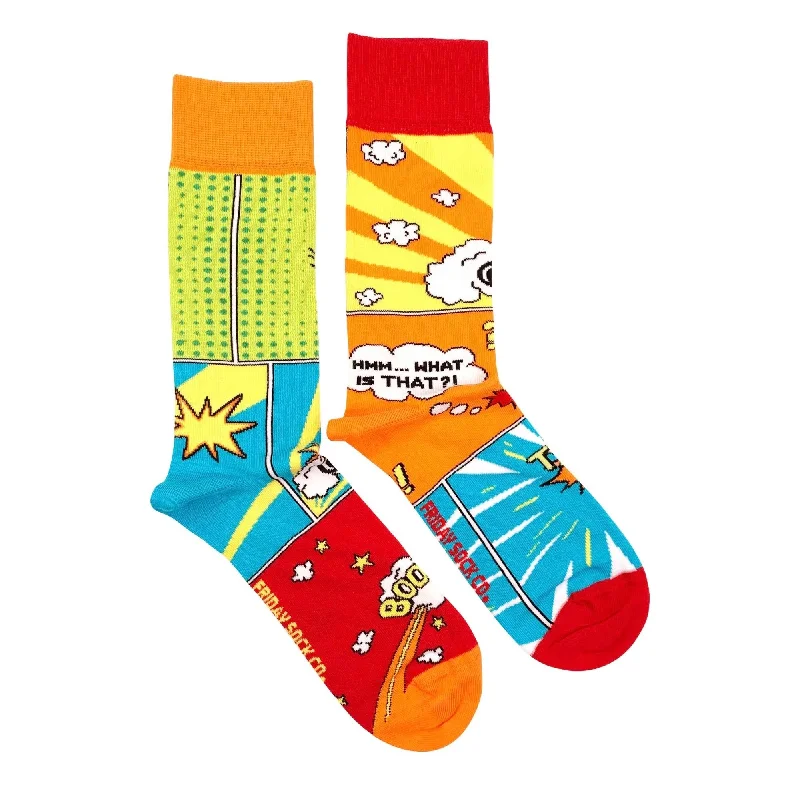 Minimalist black socks-Comic Book Mismatched Socks M