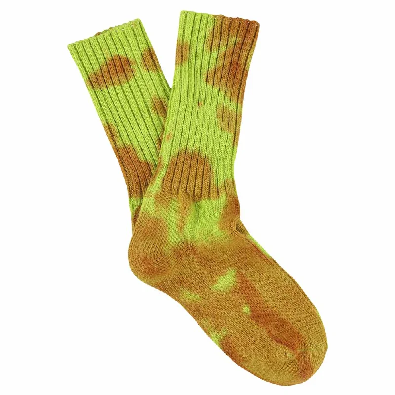 Lightweight crew socks-Women Tie Dye Socks - Rust / Lime