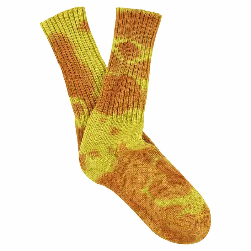 Durable cotton socks-Women Tie Dye Socks - Rust / Yellow