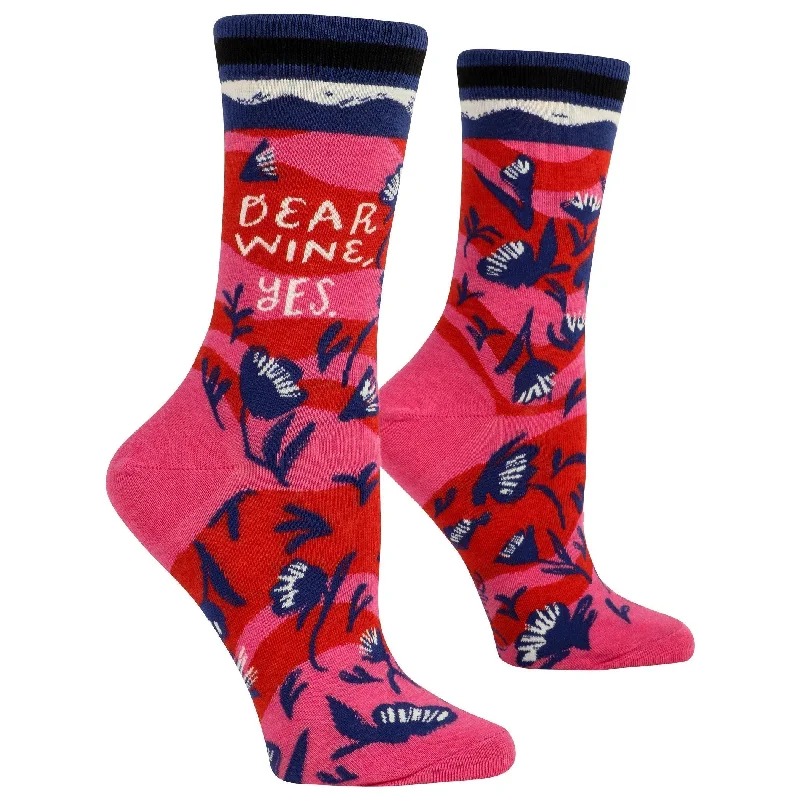 Breathable running socks-Dear Wine, Yes Women's Crew Socks in Pink and Red | BlueQ at GetBullish