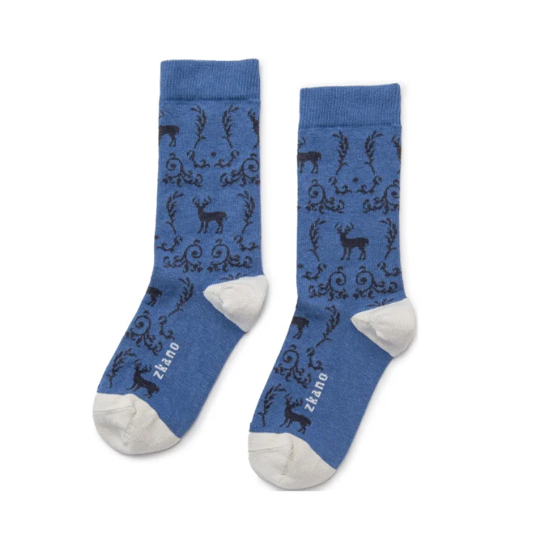 Grip bamboo socks-Deer Toile Socks in Cornflower from Zkano