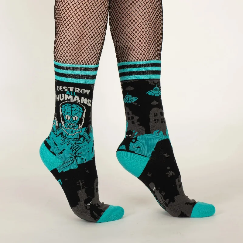 Soft merino crew-Destroy All Humans Crew Socks | Alien Horror Themed Socks