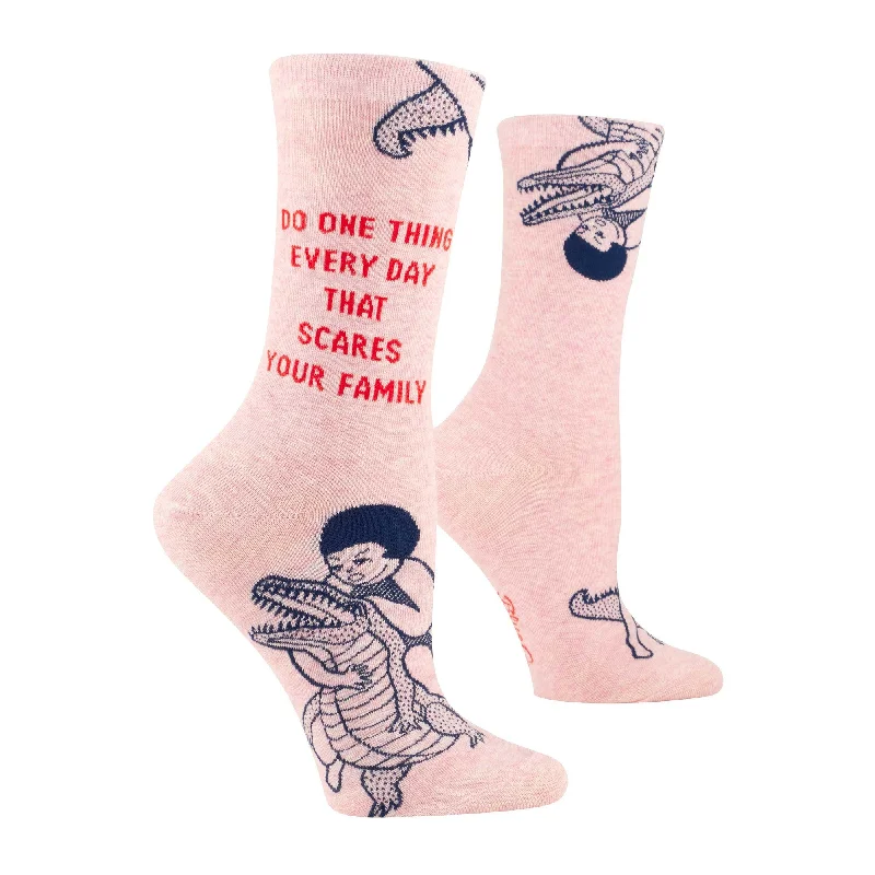 Warm holiday socks-Do One Thing Every Day That Scares Your Family Women's Crew Socks | Novelty Funny Socks | BlueQ at GetBullish