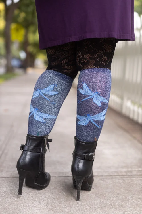 Cushioned fitness socks-Dragonfly Shimmer Stretch-It Knee High