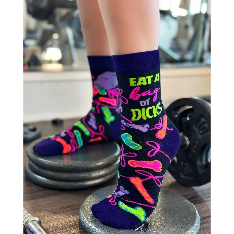 Thin workout socks-Eat a Bag of Dicks Sassy Women's Novelty Crew Socks | Ladies Multicolor Socks