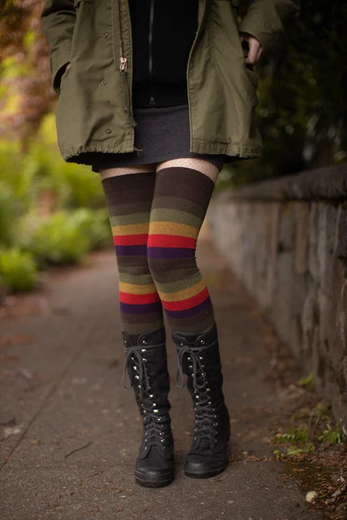 Fun athletic socks-Longer Autumn Stripes Extraordinary Thigh High