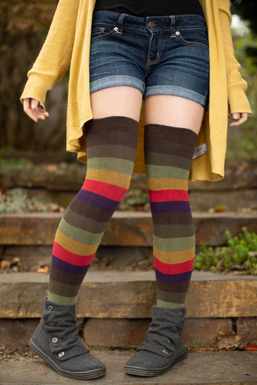 Bold floral socks-Autumn Stripes Extraordinary Thigh High