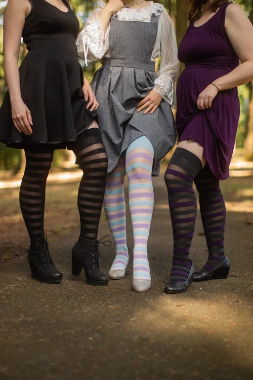 Athletic mesh socks-Gossamer Stripes Extraordinary Thigh High