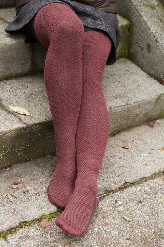 Classic brown socks-Waffle Extraordinary Thigh High