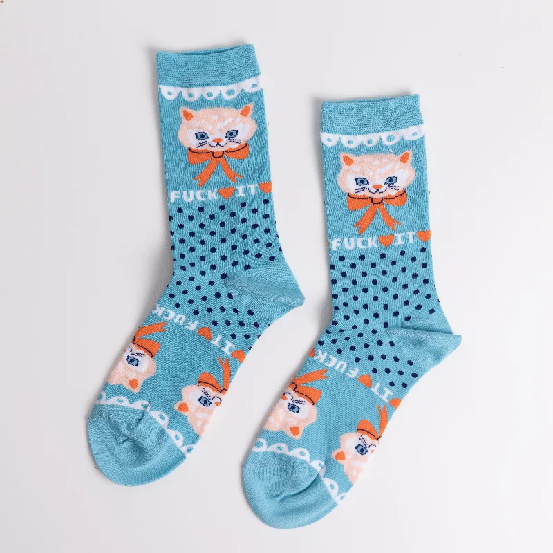 Performance striped socks-F*ck it Kitty Crew Socks - Small