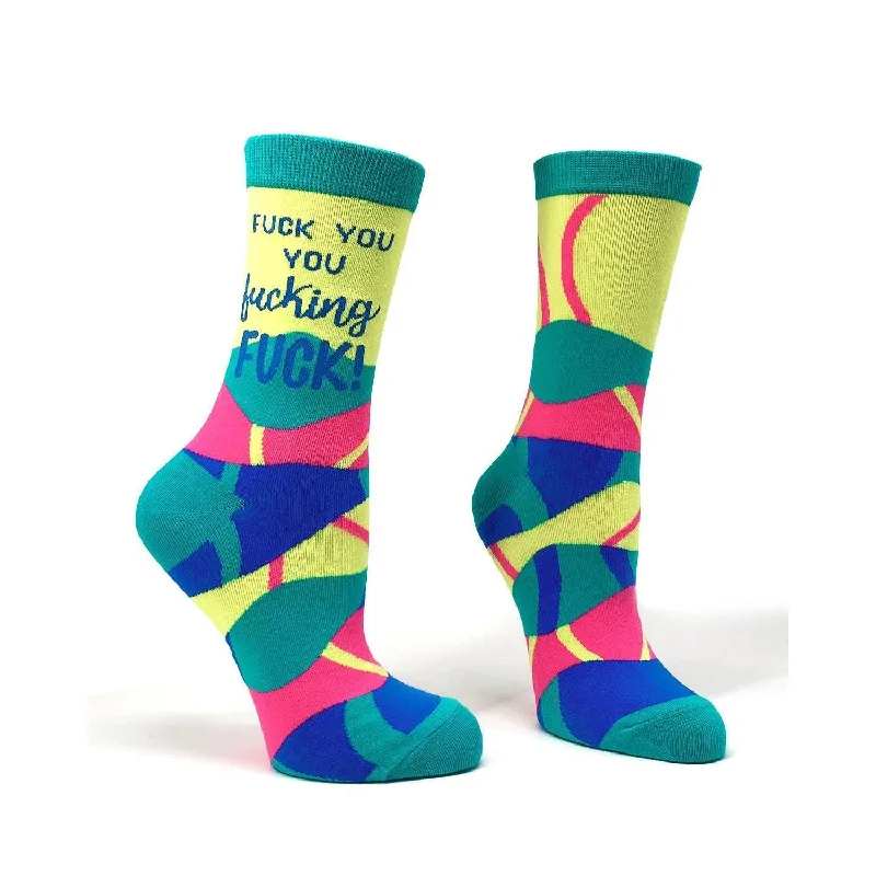 Hand-knit athletic socks-F**k You You F..king F**k Ladies' Crew Socks | Multicolor Sweary Women's Socks