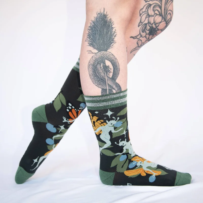 Luxury bamboo socks-Fanciful Fairies Crew Socks | Whimsical Wings Faeries