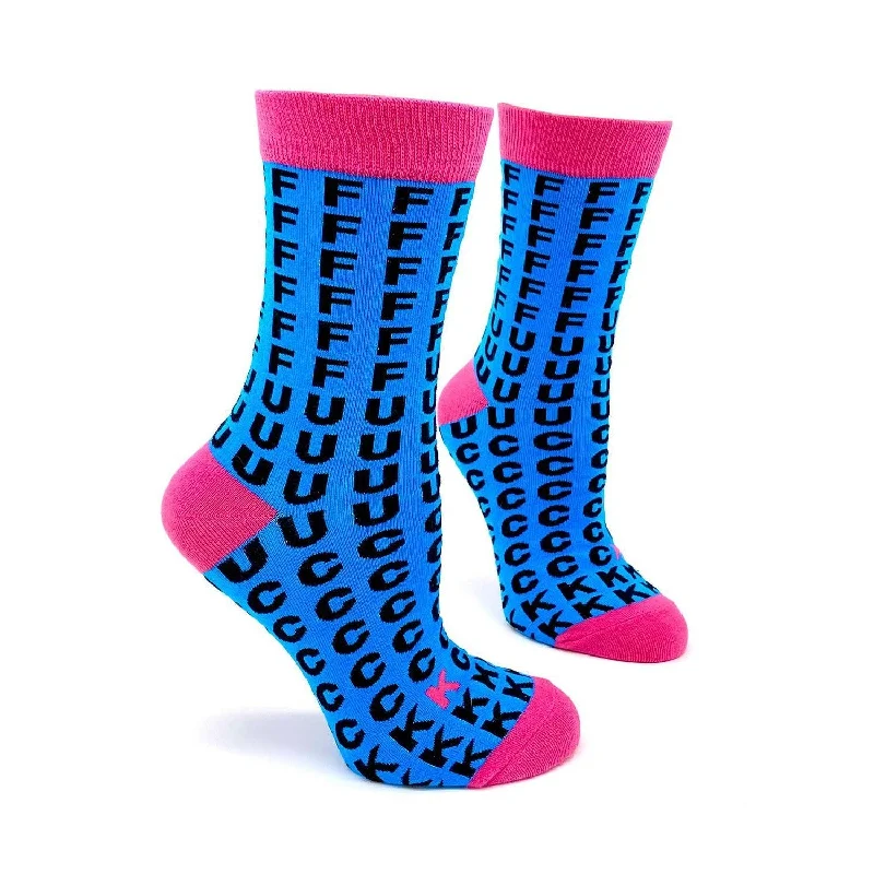 Durable ankle socks-FFFFFFUUUUCCCCCKKK Women's Crew Socks | Blue and Pink Funny Sweary Novelty Socks