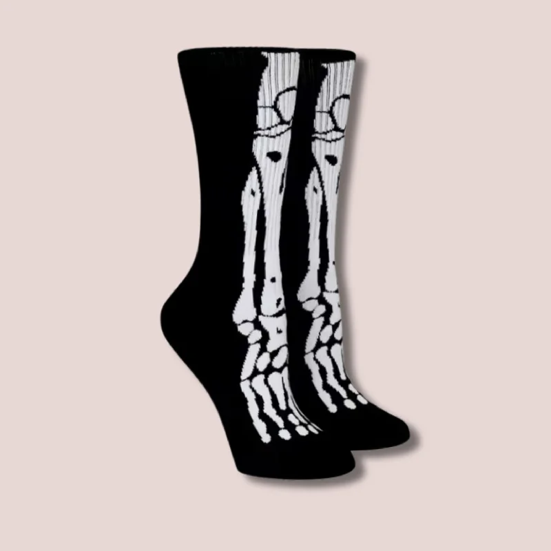 Organic thermal socks-Fibula & Tibia Cotton Socks in Black | Halloween Gothic Theme Crew Socks