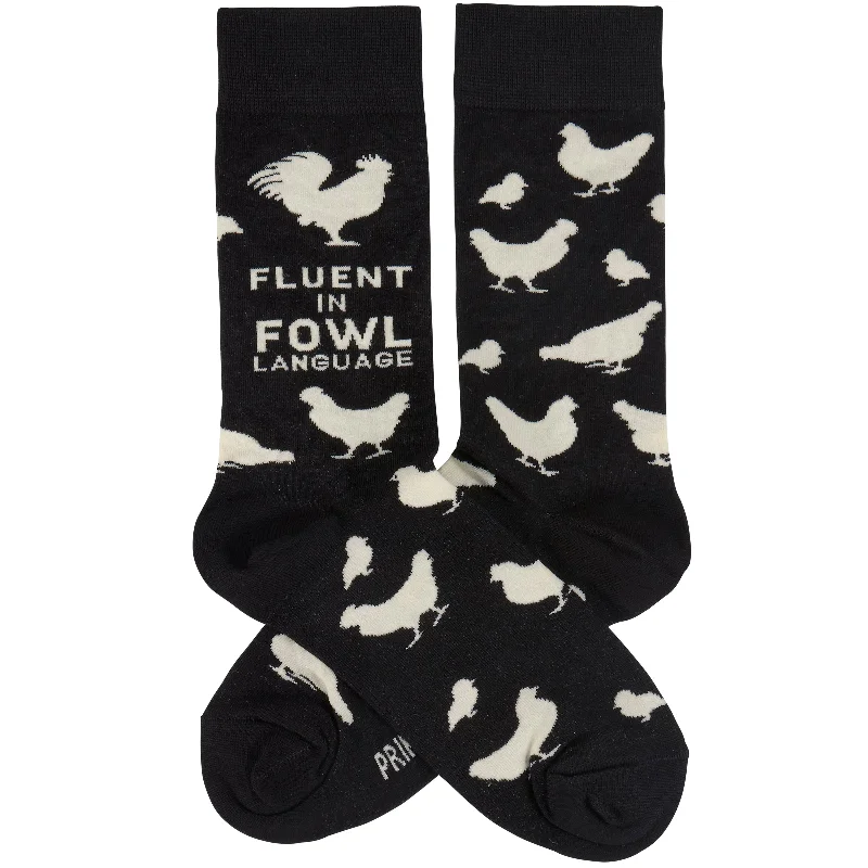 Modern animal socks-Fluent In Fowl Language Socks | Chicken and Rooster Farm Themed Novelty Socks