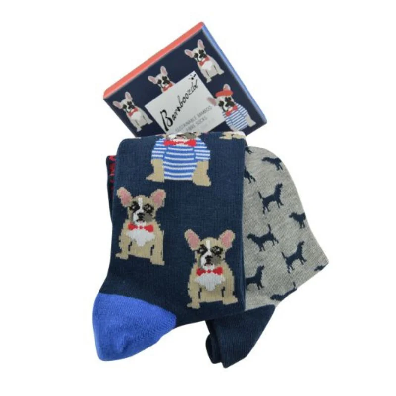 Bright fuzzy socks-Frenchy Dogs 2 pair Socks Gift Box