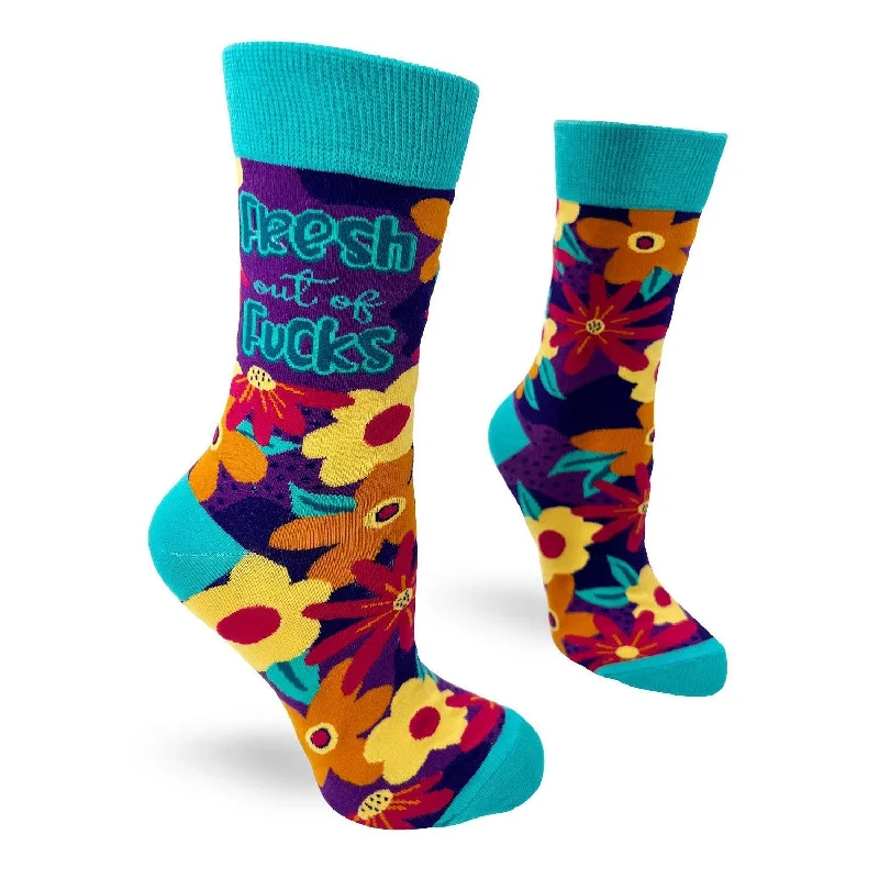 Organic bamboo socks-Fresh Out of Fucks Ladies' Novelty Crew Socks | Floral Retro